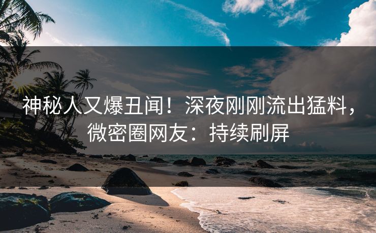 神秘人又爆丑闻！深夜刚刚流出猛料，微密圈网友：持续刷屏