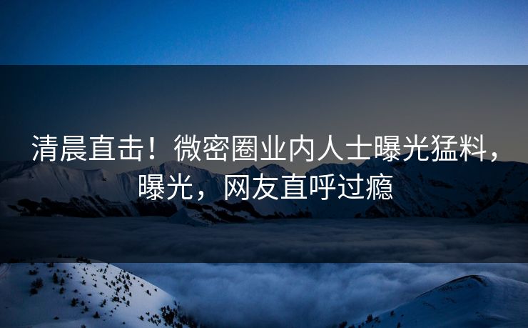 清晨直击！微密圈业内人士曝光猛料，曝光，网友直呼过瘾