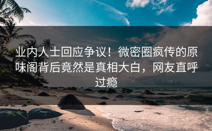 业内人士回应争议！微密圈疯传的原味阁背后竟然是真相大白，网友直呼过瘾
