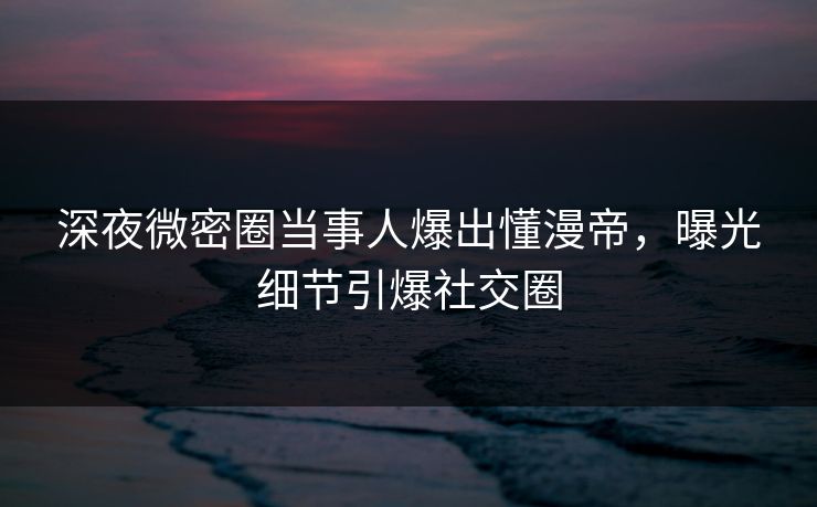 深夜微密圈当事人爆出懂漫帝，曝光细节引爆社交圈